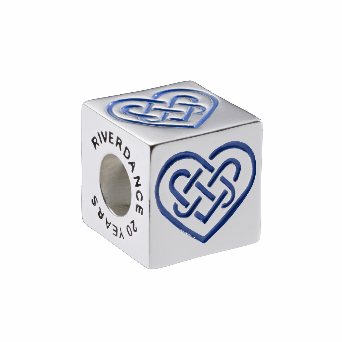 Official Riverdance Celtic Love Heart Cube Bead - Blue - Click Image to Close