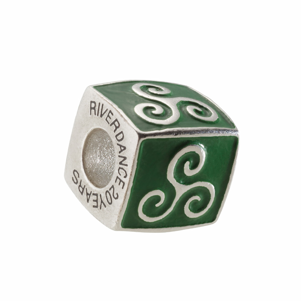 Riverdance20 Tri Spiral Cube Charm Bead - Dark Green Enamel